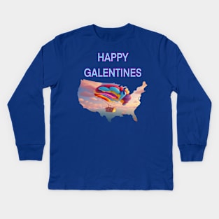 Happy Galentines hot air balloon Kids Long Sleeve T-Shirt